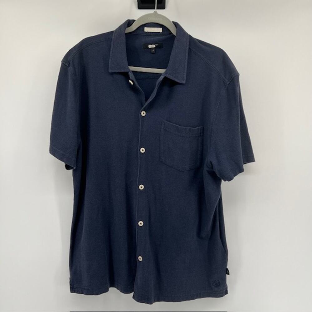 Ted Baker Textured Button Up Short Sleeve Shirt Mens 5 L Navy Blue Casual Preppy